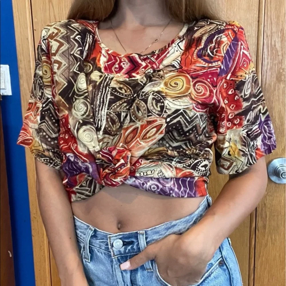 Vintage sag harbor colorful printed short sleeve top S - Picture 1 of 7